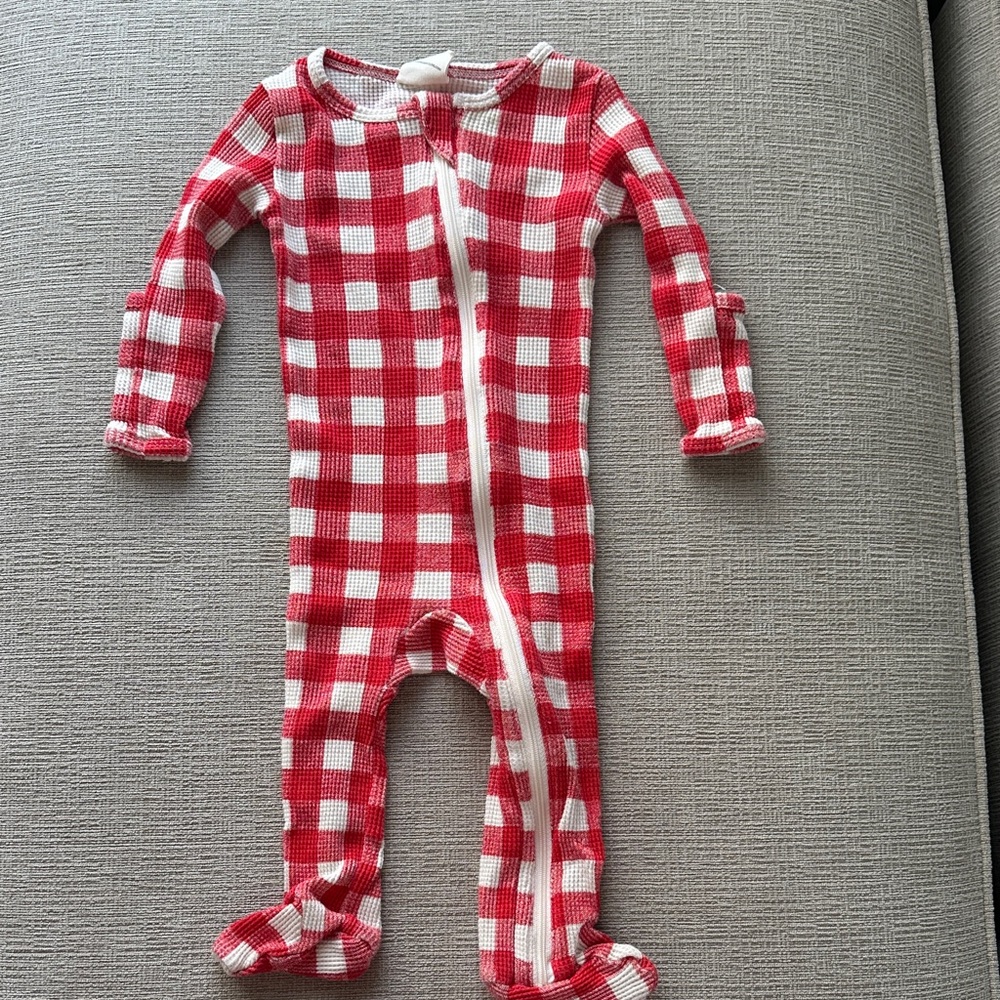 Spearmint Red and White Checkered Waffle One Piece 6-9M